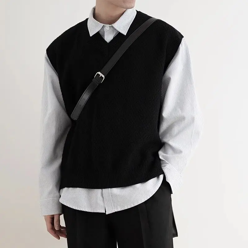 Men'S Fashion V Neck Sweater - 2024 frühen Herbst Einfache Schwarz V-ausschnitt