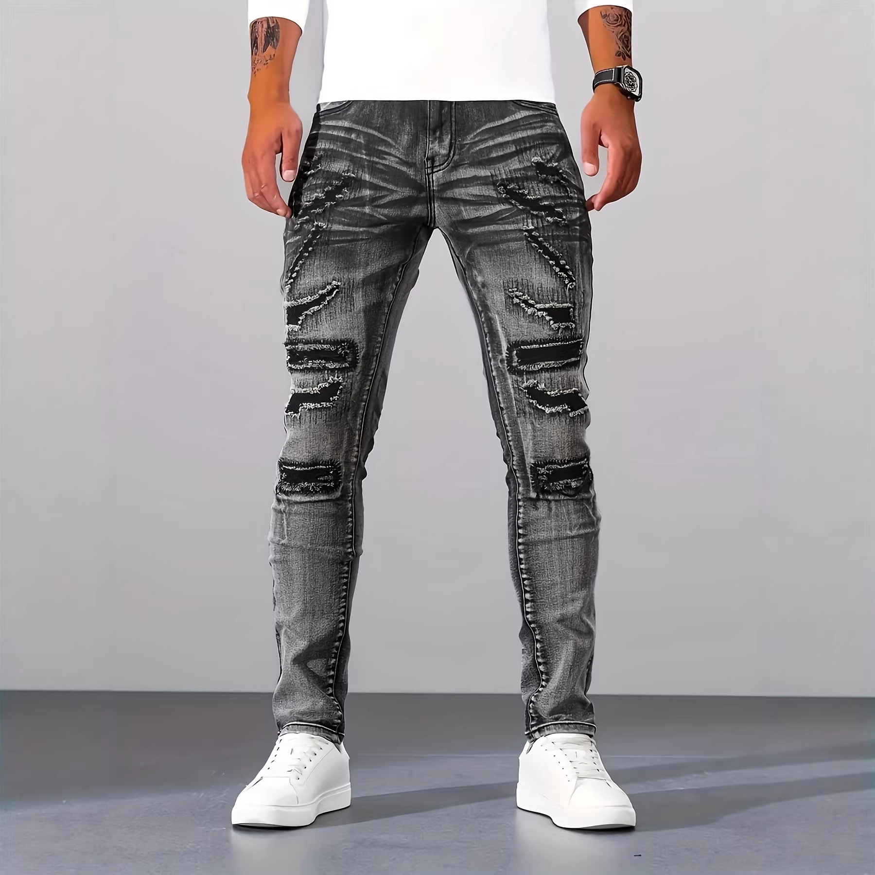 Men'S Fashion Nova Jeans - Herren Graue Schlanke Einfache Casual Alltags-Jeans