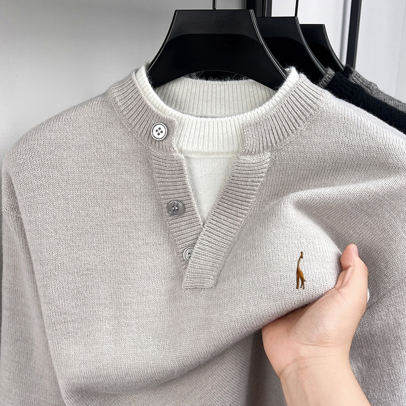 Men'S Fashion V Neck Sweater - Modischer Trend: Herren-Langarm-Pullover, Zweiteiler-Optik, V-Ausschnitt, Knopfleiste,