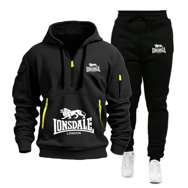 Mens Fashion Zip Up - LONSDALE Herren-Kapuzenpullover-Set mit Kängurutasche 2026 Neuer