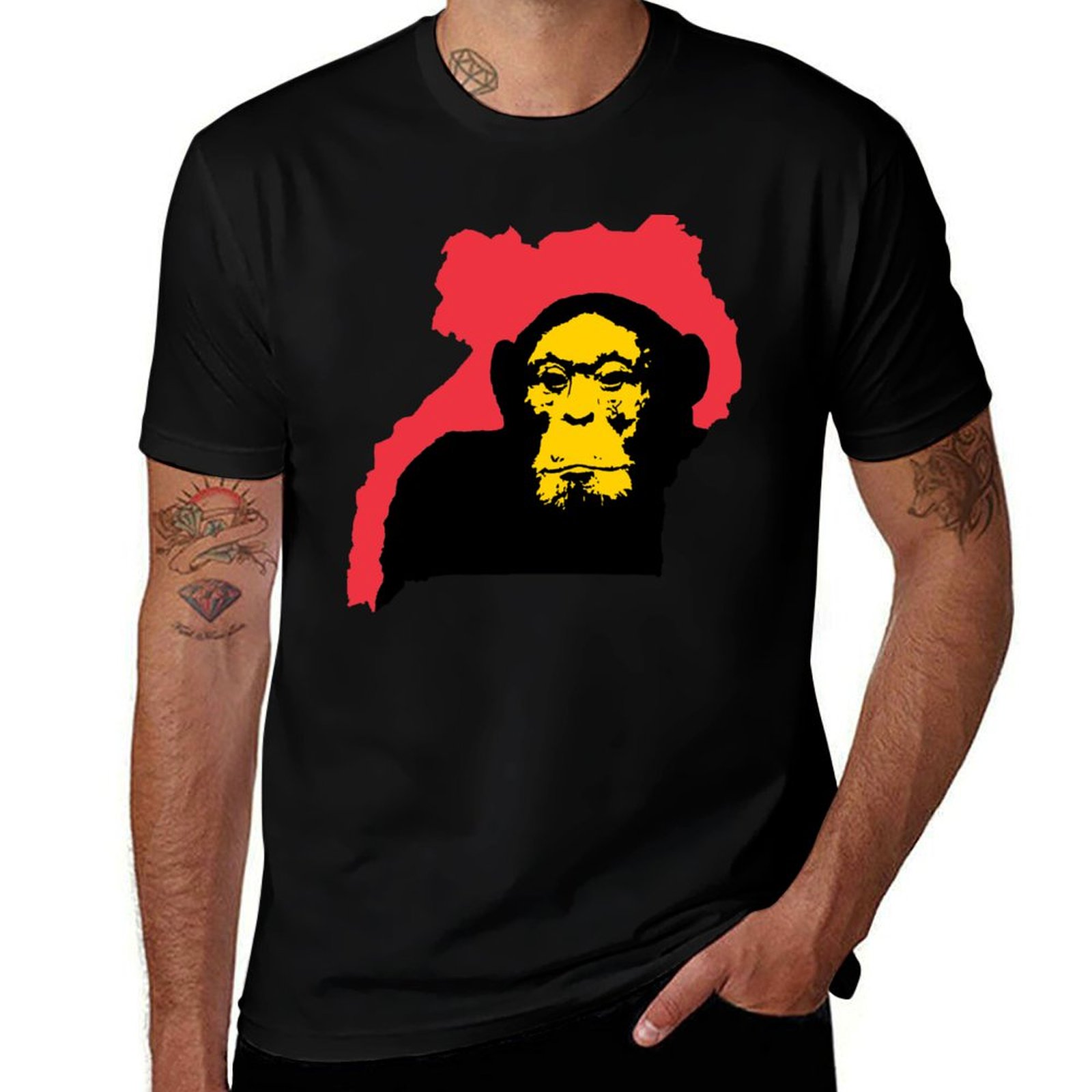 Men Fashion Uganda - Uganda-Schimpansen-T-Shirt, modischer Print, lässiges Kurzarm-T-Shirt