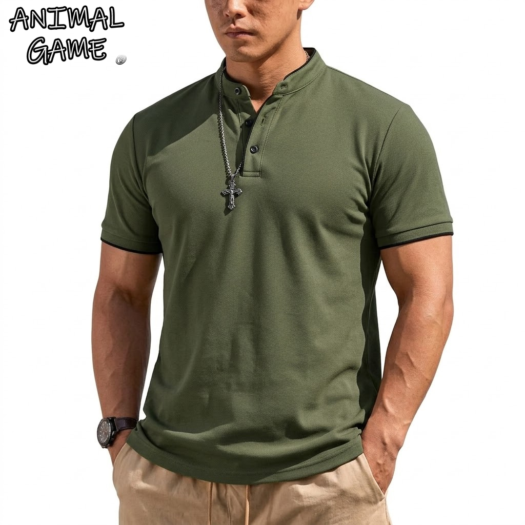 Men'S Fashion Polo Shirt - Sommer Kurzarm Henley-Shirt Herren Knopf-Poloshirts Klassische