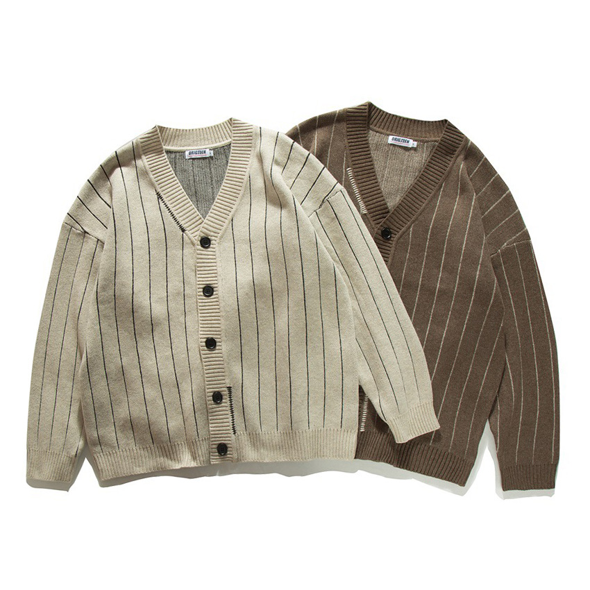 Men'S Fashion V Neck Sweater - Frühling Herbst Streifen Strickjacke Pullover Männer