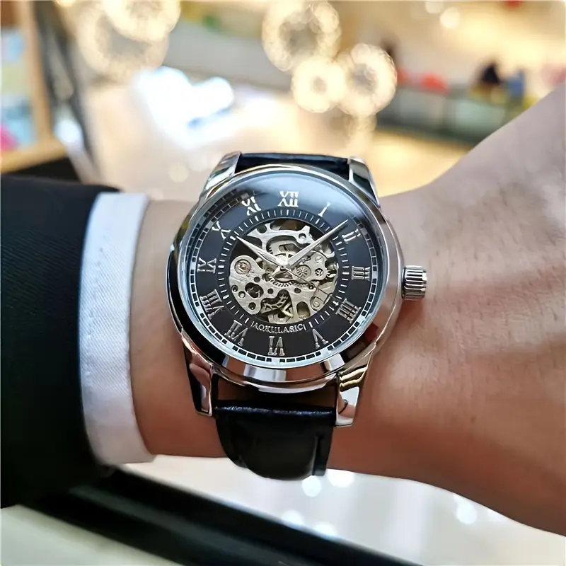 Mens Fashion Young - Elegante automatische mechanische Herrenuhr mit Skelett-Design