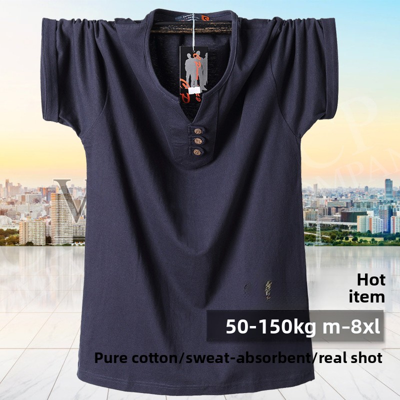 Men'S Fashion For Big Guys - QICHE Schweres Baumwoll-T-Shirt mit V-Ausschnitt für