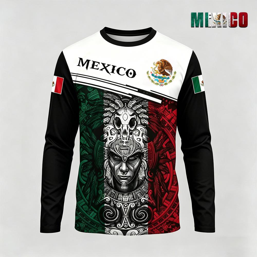 Mens Fashion Mexico - Mexiko-Themen Bedrucktes Langarm-T-Shirt Mode Lässiges Mexikanisches