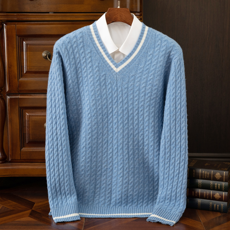 Men'S Fashion V Neck Sweater - Herbst und Winter Neuer Verdickter 100%