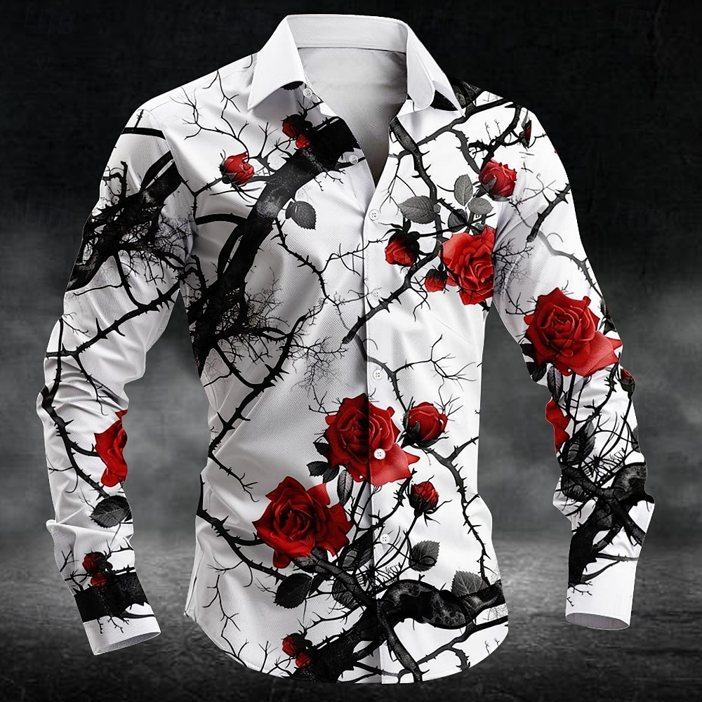 Mens Fashion Ideas - Modisches Pflaumenblütenmuster 3D-Druck Herren Langarmhemden Kunsthemd
