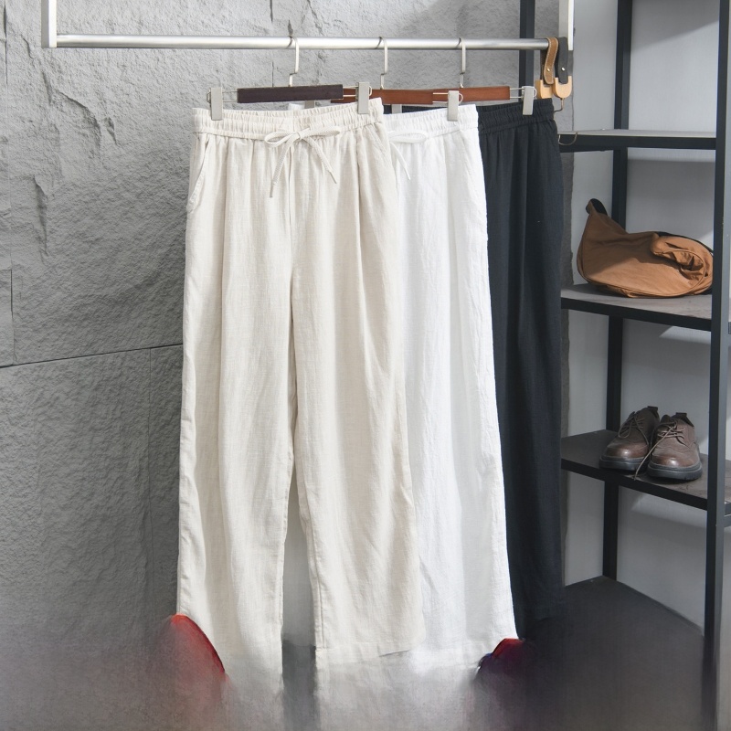 Men'S Fashion Garage - Natürliche Textur Leinen-Baumwoll-Mischung Herren Casual Gerade