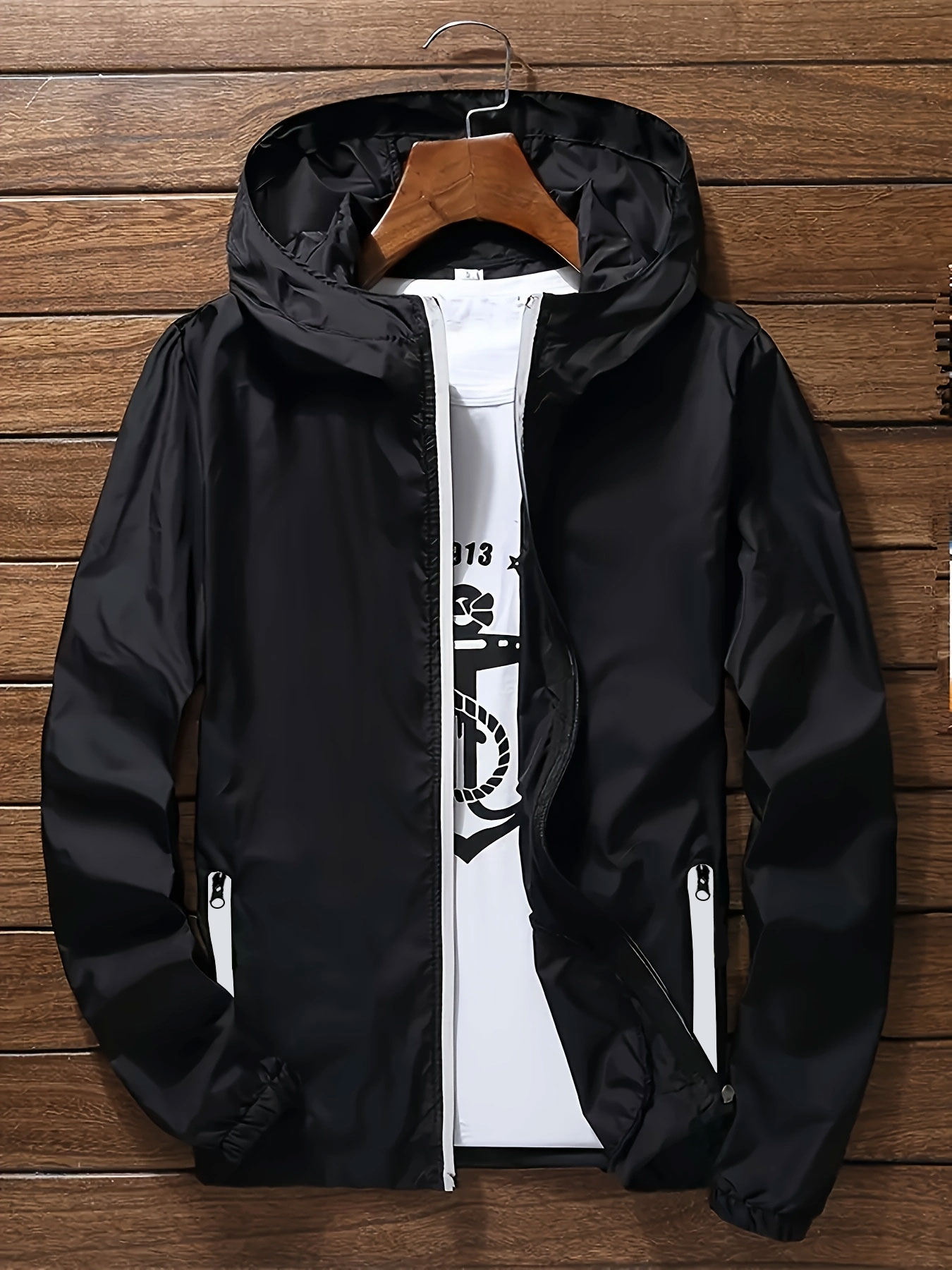 Mens Fashion Zip Up - Herren Premium Leichtgewicht-Windbreaker mit Kapuze, Schnelltrocknende